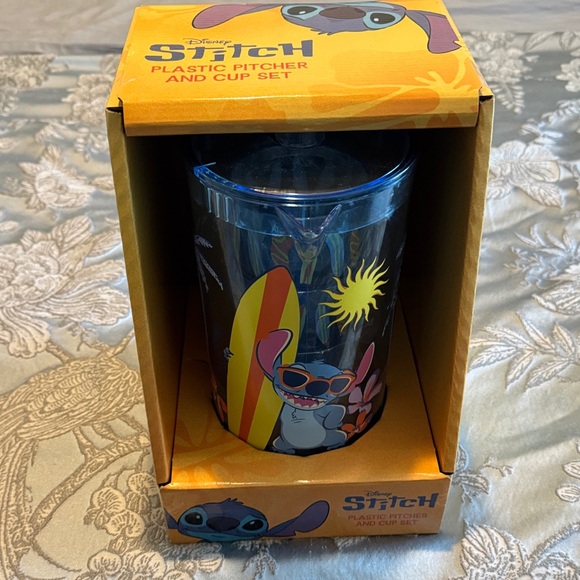 Disney Other - Disney Stitch Surfing Pitcher and Cup Set - Blue and Yellow